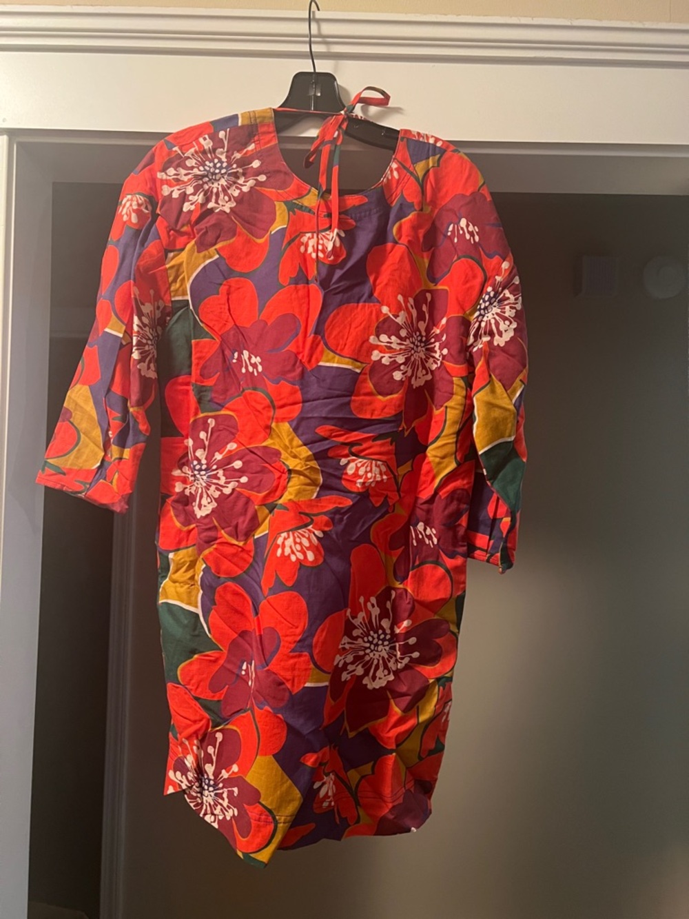 Something Navy Red Floral Tie-Neck Mini Dress